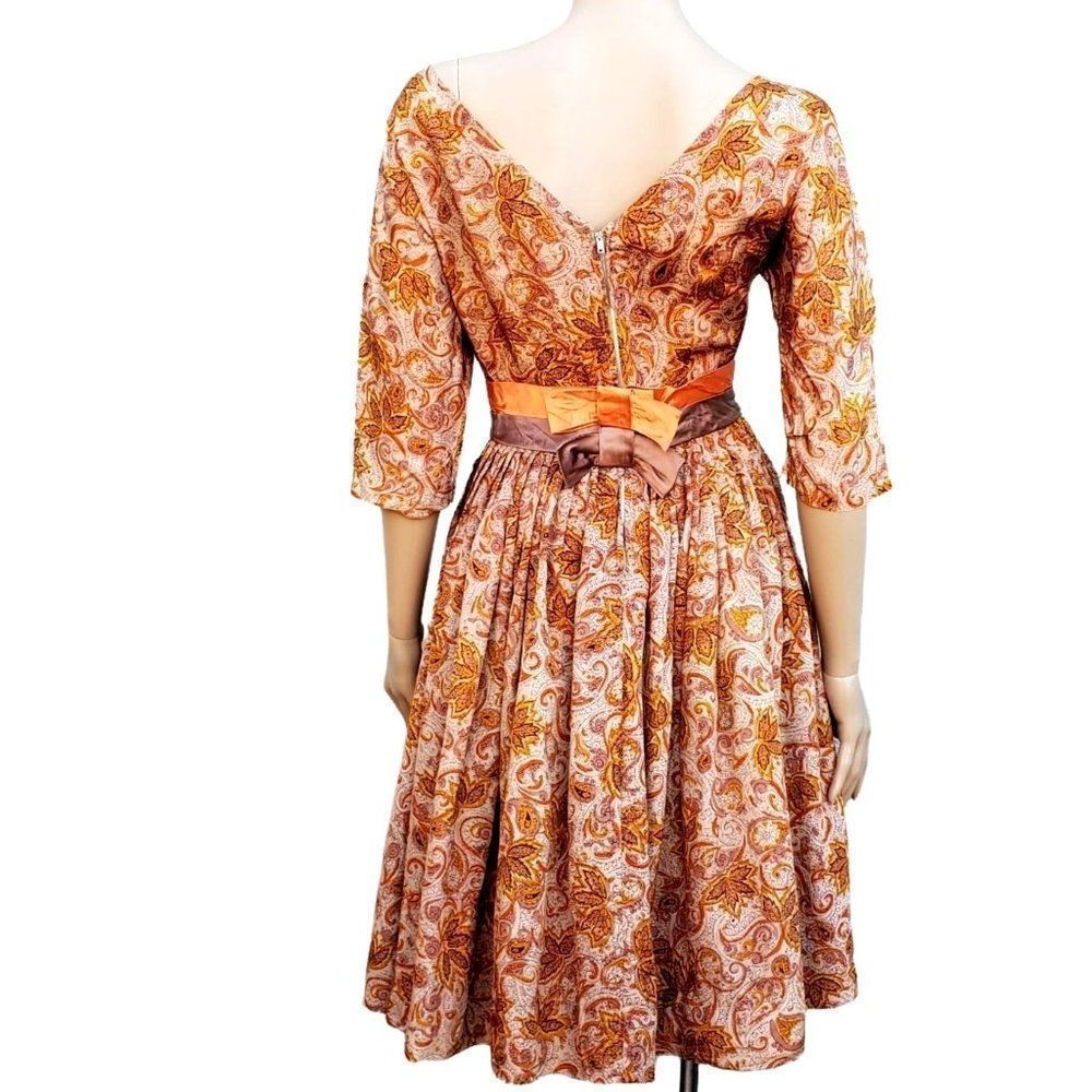 50s Dress Acetate Fall Colors Rockabilly Pin Up Women XS - Picture 2 of 12